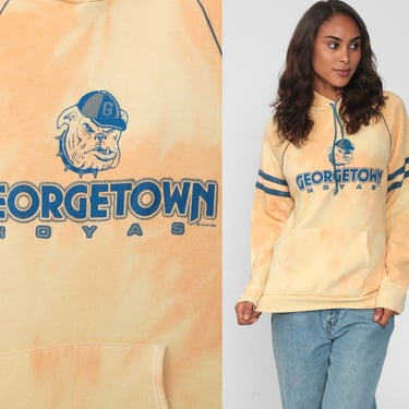 Georgetown Sweatshirt Bleach Dyed Hoyas Shirt Washington DC University 90s Hoodie Football Hood Pullover Hooded 1990s Vintage Small Medium 