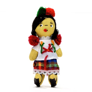 VINTAGE: 6" Mexican Handmade Doll - Artisan Doll - Yarn Doll - Fabric Doll - SKU Tub-397-00013317 