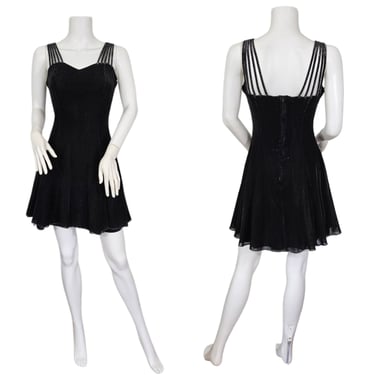 1990's Black Silver Lurex Sparkly Mini Dress I Sz Med I All That Jazz I Fit & Flare 