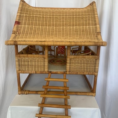 Mid Century Rattan/Caning Dollhouse &amp; Furniture