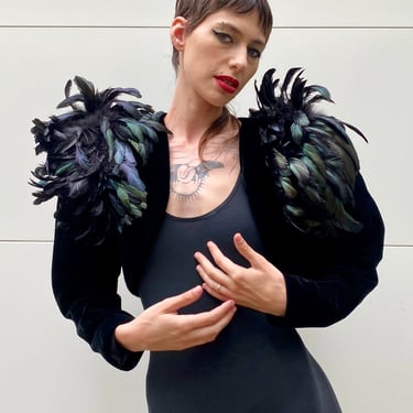 Odette Velvet & Feather 80's Bolero Jacket