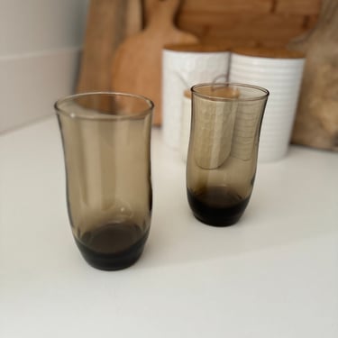 Vintage Smoke Brown Libbey Tulip Tumbler  - Set of 2 
