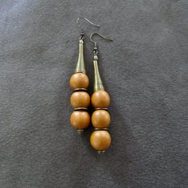 Long Mid century modern wooden earrings 