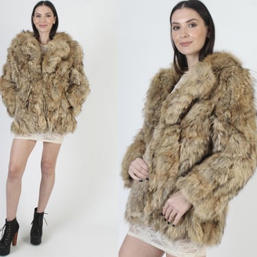 Natural Coyote Fur Jacket, Shaggy Mountain Man Coat, Vintage Real Fox Overcoat 