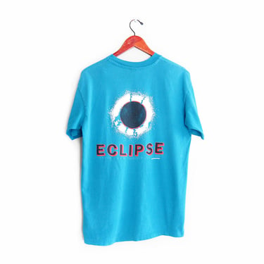 Elipse t shirt / astronomy t shirt / 1990s turquoise Hawaii Eclipse distressed t shirt Large 