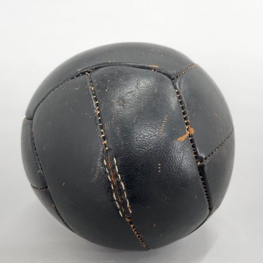 Vintage Black Leather Medicine Ball, 1930's 