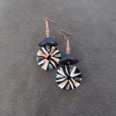 Mother of pearl shell and copper dangle earrings 