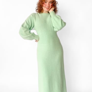 1970s Seafoam Green Knit Maxi Dress, sz. S-XL