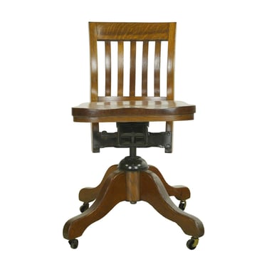 Antique Solid Oak Swivel Adjustable Desk Office Chair