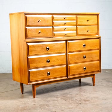 Mid Century Modern Dresser 12 Drawer Tall Valet Chest Brass Gold High Storage NM