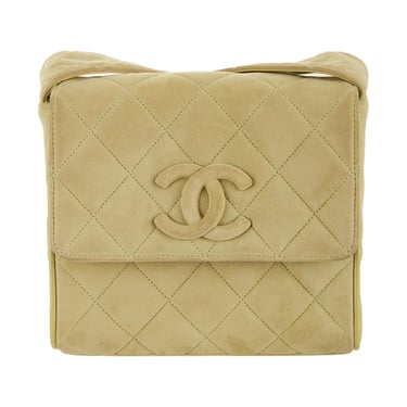 Chanel Green Suede Quilted Logo Shoulder Bag
