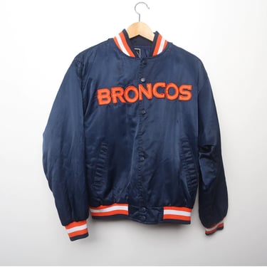 Vintage bomber jacket DENVER BRONCOS nylon Bomber Jacket navy blue and orange-Size Small 
