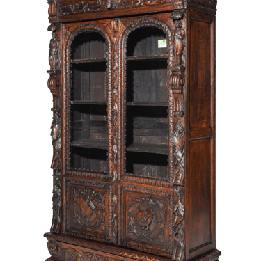 Antique Display Cupboard / Bookcase, Renaissance Style, Carved Oak, 1800s!