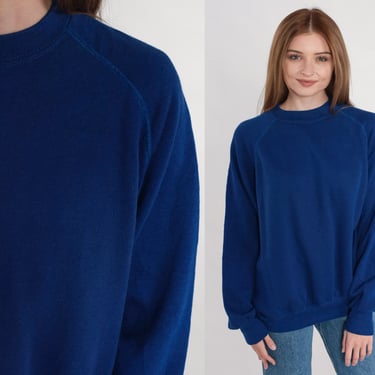 Dark Blue Sweatshirt 90s Raglan Sleeve Sweatshirt Plain Slouchy Crewneck Pullover Sweater Basic Streetwear Vintage 1990s Extra Large xl 