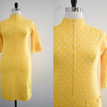 1960s Yellow Polka Dot Knit Dress 