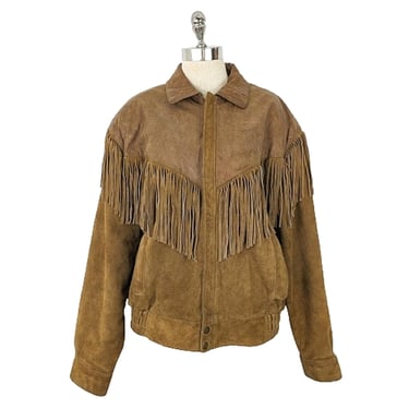 vintage 80's fringe leather jacket (Size: L)