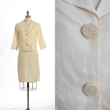 Vintage 60s Carol Brent ivory silk suit | 1960s 2pc dress suit jacket 