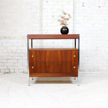Vintage MCM walnut cabinet w/ 2 drawers and chrome legs | Free shipping in NYC and Hudson Valley areas only 