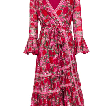 Alexis - Pink & Green Floral Wrap Dress Sz XS