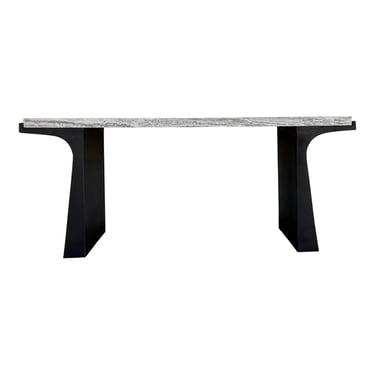 Modern Bronze and Gray Travertine Quill Console Table