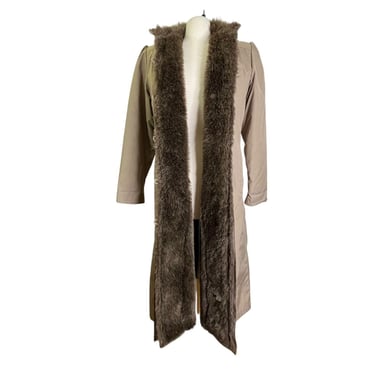 Vintage 80s 90s Womens London Fog Faux Fur Lined Brown Long Overcoat Coat Size 6 