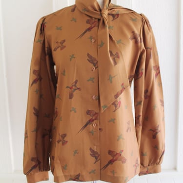 1970's Blouse - Game Birds - by Jantzen - Size 10 - Blouse - Bow 