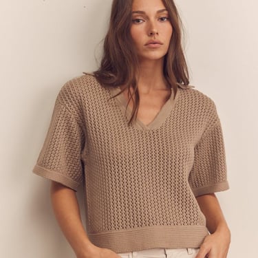 amente Collar Textured Sweater Top - Mocha