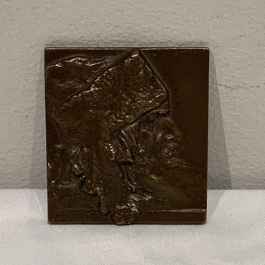 Antique Mini Bronze Relief Plaque Stanislavsky Sucharda (Czech 1866-1916), antique modern home decor, wall sculptures, relief wall art 