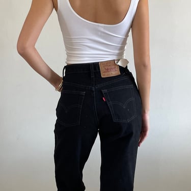 27 Levis 551 black jeans / vintage ultra high waisted zipper fly black tall tapered new deadstock red tab Levis 551 jeans | size 27 