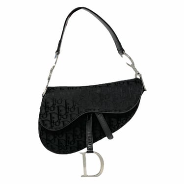 Dior Black Canvas Logo Saddle Bag