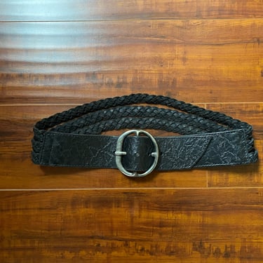 Vintage 1990’s Black Leather Braided Wide Belt 