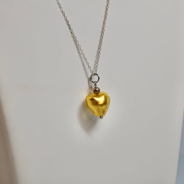 24K Gold Leaf Filled Murano Glass Pendant Necklace Hand Made Murano Italy Gift for Her Gift New for Mom 925 Sterling Chain Made In Italy 