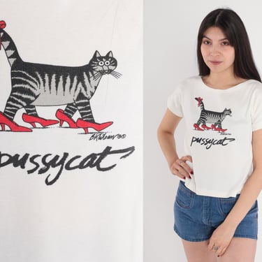 Kliban Cat Shirt 80s Pussycat T-Shirt Crazy Shirts TShirt High Heels Kitty Graphic Tee Cute Kawaii Single Stitch White Vintage 1980s Medium 