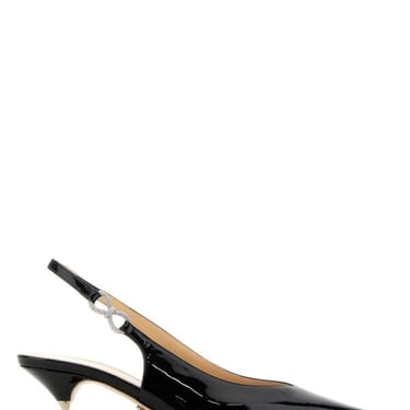 Mach&Mach Women Black Leather Crystal Bow Pumps