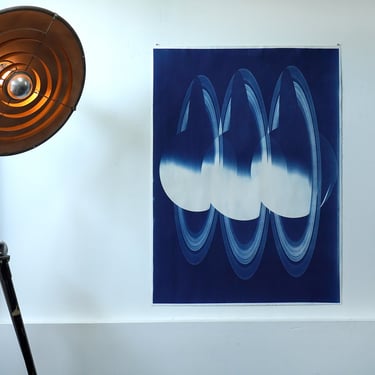 Large Triple Saturn Cyanotype on Watercolor Paper 45