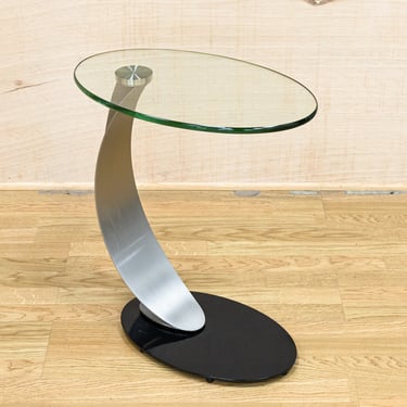 Contemporary Modern DIA Polished Chrome and Glass Curved Side End Sofa Table 