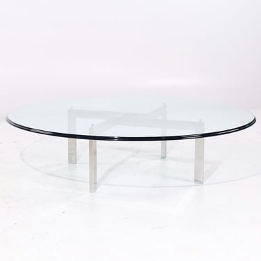 Poul Kjærholm for Fritz Hansen Style Mid Century Chrome and Glass Coffee Table - mcm 