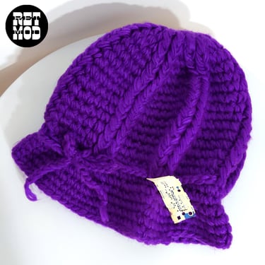 Deadstock Vintage 60s 70s Purple Crochet Winter Hat 