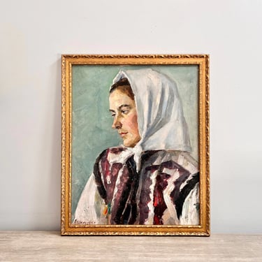 Vintage Portrait Oil Painting Female 