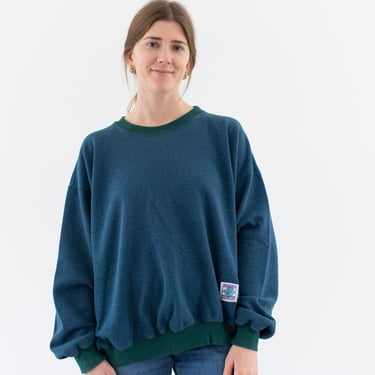 Vintage Duofold Blue Green Crew Sweatshirt | Unisex Blank Cozy Fleece Sweat | XL | 
