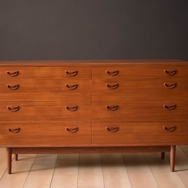 Vintage Scandinavian Teak Eight Drawer Double Dresser 