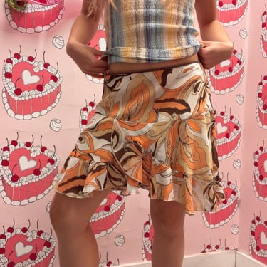 Floral Orange Print Skirt