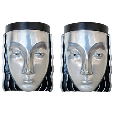 Art Deco Style Female Face Mask Wall Sconce 