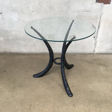 Vintage Italian Tripod Table Horn Style With Glass Top