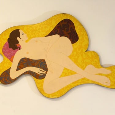 David Hickman Cutout No. 3 Female Nude Acrylic Painting on Board 1972 Signed 