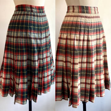 Cutest 40s 50s Vintage REVERSIBLE PLAID Skirt / Full Circle + Drop Waist + Knife Pleats 