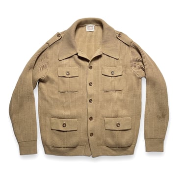 Vintage 1970s THANE Knit Cardigan / Sweater ~ men's L ~ Preppy / Ivy League / Trad / Mod ~ Safari Jacket 