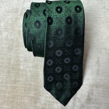 1960’s 70’s All Silk Christian Dior necktie ~ Dark green with black Mod style medium width 