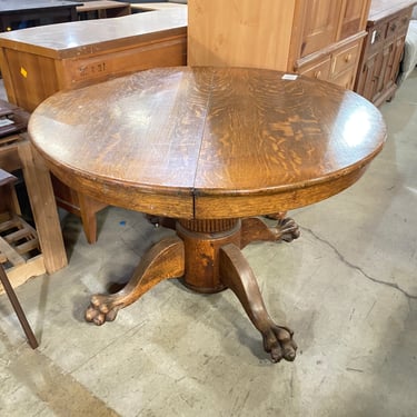 Round Vintage Tiger Oak Clawfoot Dining Table