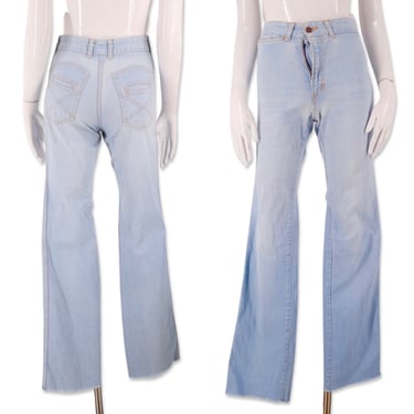 70s Chemin De Fer high waisted jeans pants 24,  vintage 1970s straight leg jeans, 70s light denim sz 0-2 XS 